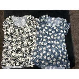 2 Lularoe Top Womens XS Shirt Blue Disney Mickey Mouse Short Sleeve Scoop Neck